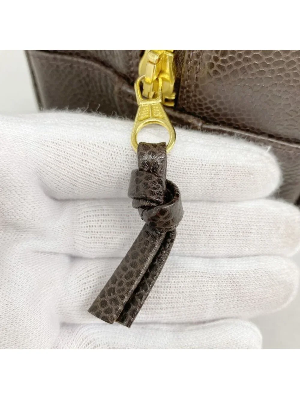 Chanel Pouch Caviar Leather Dark Brown Gold